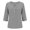 thumbnail image 6 of DDAPJ pyju 3/4 Sleeve Womens Cotton Linen Tops Dressy Casual Henley Shirt Loose Fit Mid-length Pullover Blouse Lightning Sales of The Day Gray M, 6 of 7