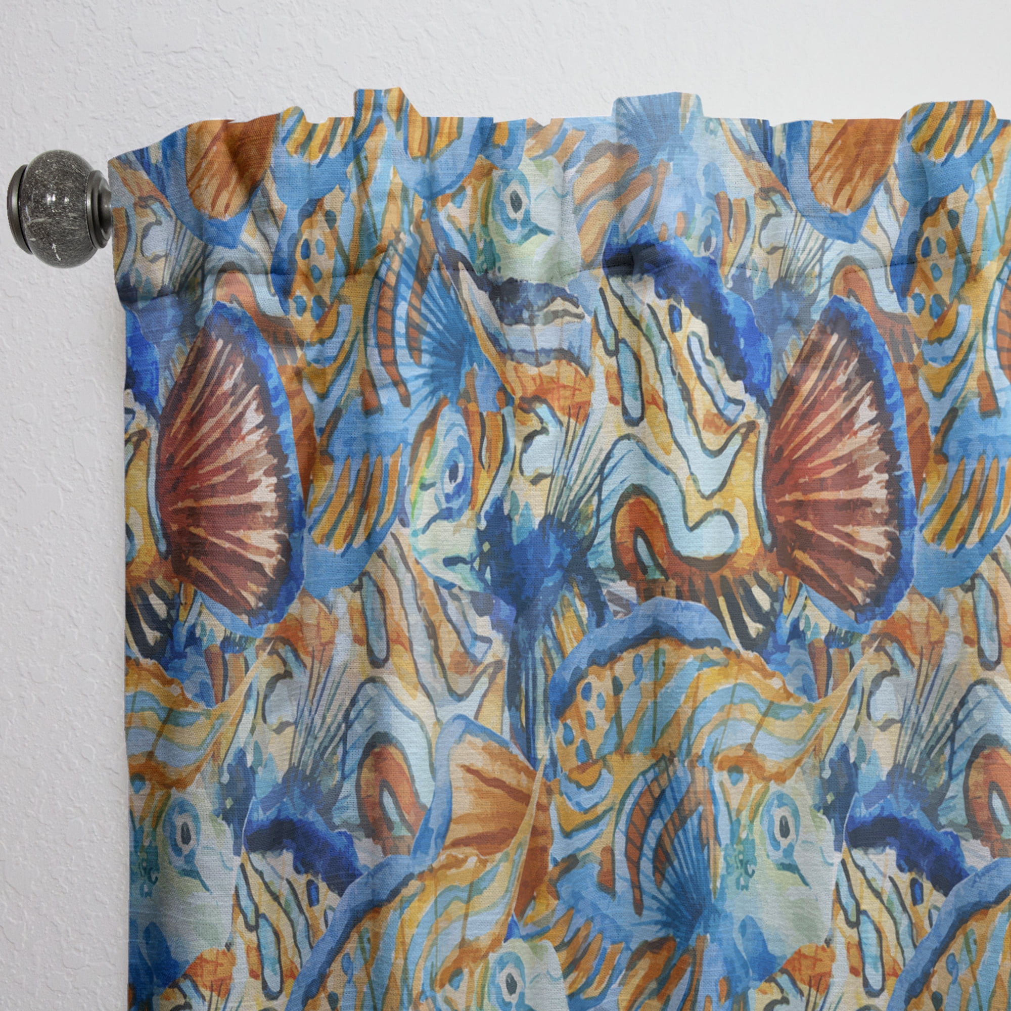 Designart 'Blue and Orange Fishes' Animals Curtain Panel
