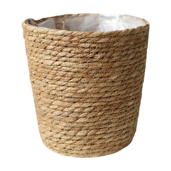 Woven Planter Basket, Handwoven Seagrass Flower Pot Cover for Indoor Plants, Natural Wicker Plant Holder for Home Living Room Decor, Boho Farmhouse Style, Medium