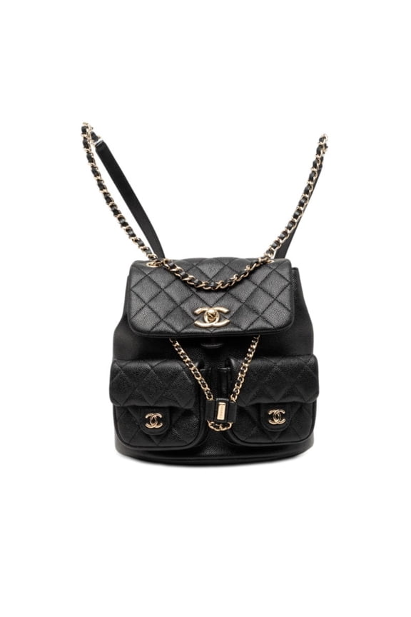 Pre-Owned Chanel Triple Coco Mark Matelass Chain Backpack Daypack Black Caviar Leather...