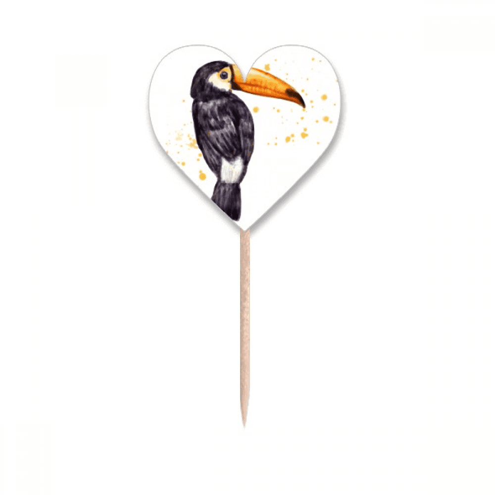 Drapeaux Cure-Dents Tropicaux Ramphastos Toco Oiseau Cœur Étiquette Piques à Cupcakes