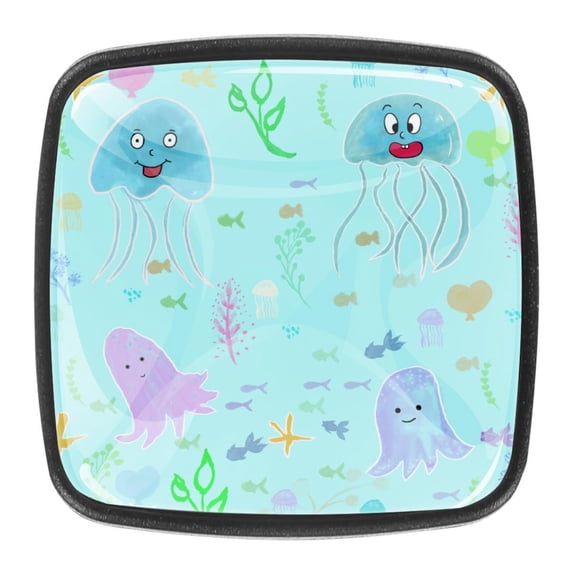 4 Pcs Square Cabinet Handle Cupboard Knob Drawer Pulls Handle Jellyfish Drawer Knobs with Screws Furniture Decoration