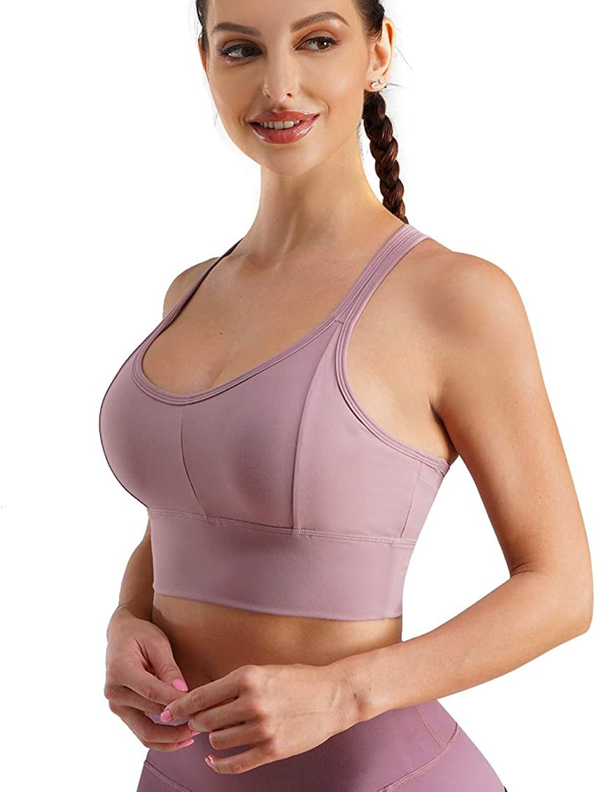 Nebility Women High Impact Sports Bra Wirefree Padded Racerback Yoga Tank Tops Comfy Workout Bra for Running Gym Fitness 