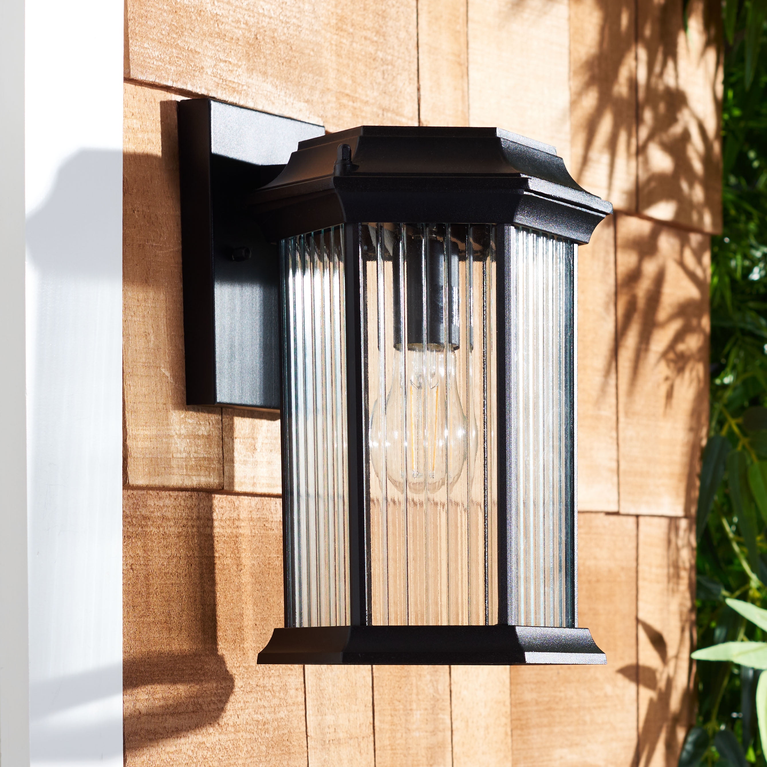 SAFAVIEH Hylan 2-Light A19 Black Steel Wall Sconce with Clear Shade, Set of 2