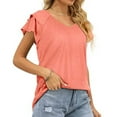 thumbnail image 5 of Askfv Summer Tops Knit Shirts Casual Ruffle Short Sleeve Top Round Neck Tunic Tank Tops Tee Blouse for Women, 5 of 6