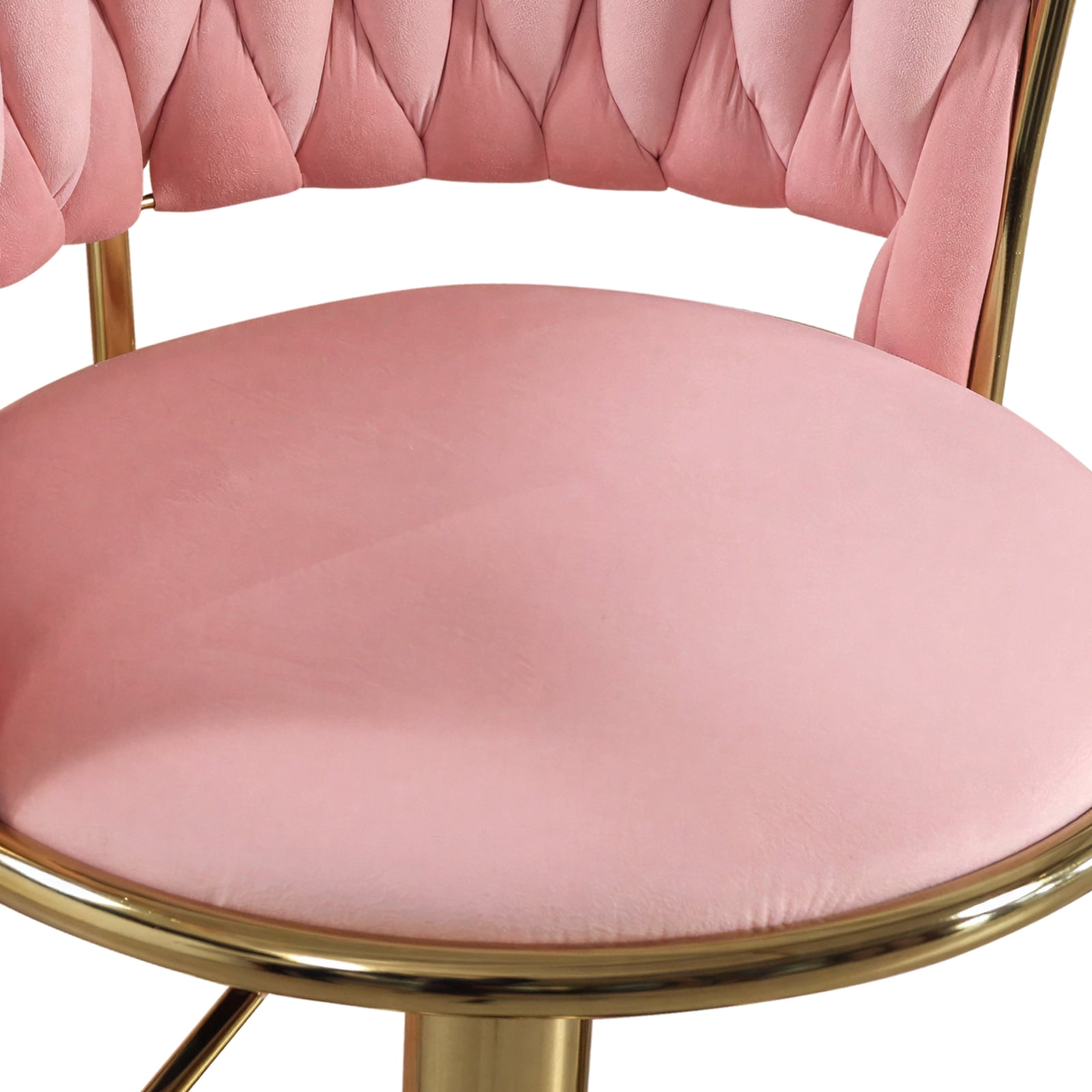Swivel Velvet Bar Stools Set of 2, Adjustable Height Barstools with Woven Back and Footrest for Kitchen Island, Dining Room, Pink