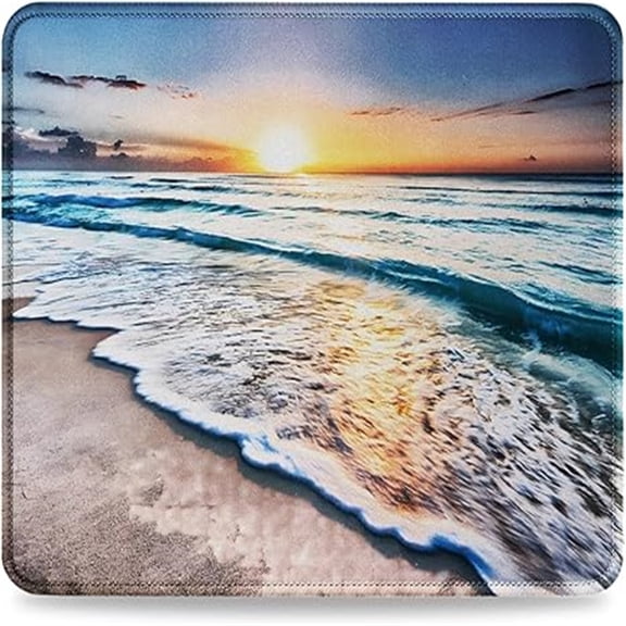 Mouse Pad with Non-Slip Rubber Base, Premium-Textured & Washable Computer Mousepad with Stitched Edges, Mouse Pads for Computers, Laptop, Gaming, Office & Home, 10.2 x 8.3 in Beach
