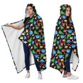 thumbnail image 2 of Wearable Blanket,Colorful Cartoon Dinosaurs with ColorBlocks Pattern Hooded Wearable Flannel Blanket for Adults & Teens,Winter Poncho Shawl Wrap Cape Cozy Anti-Pill,50"x60", 2 of 5