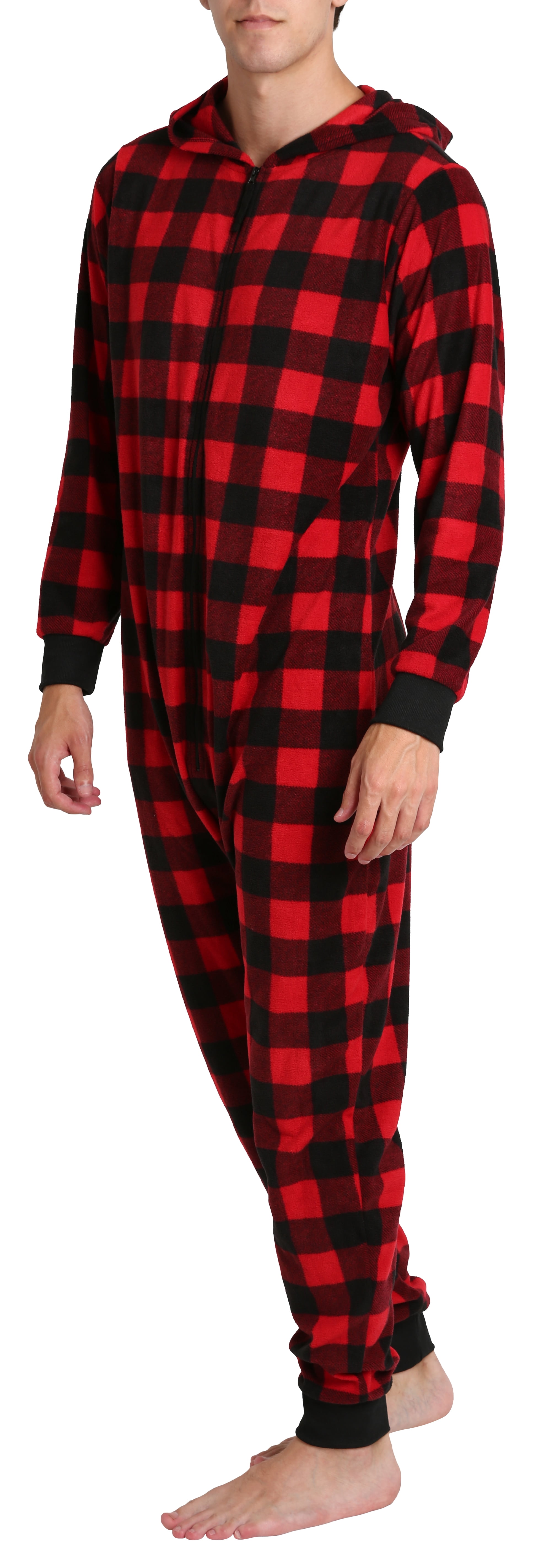 SLEEPHERO Adult Onesie Men Cozy Christmas Holiday Mens Onsie Pajamas Adult Pajamas For Men Flannel Adult Mens PJs Classic Buffalo Check Large