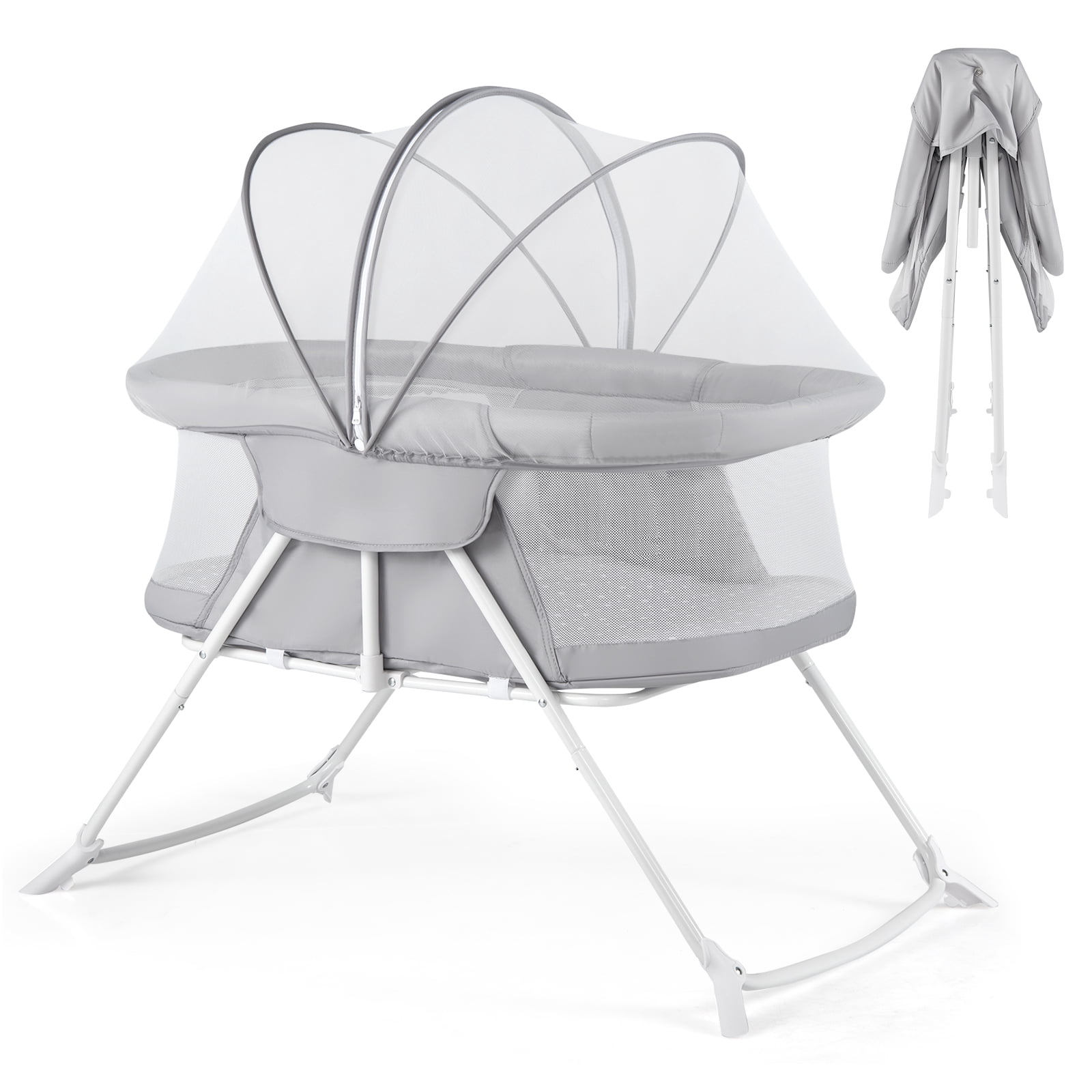 Costway 2 in 1 Baby Bassinet with Rocking Motion with Breathable Mesh Gray