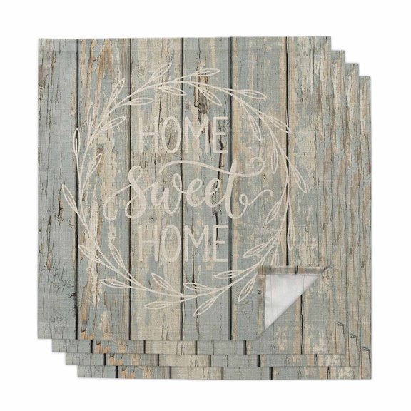Cloth Napkins Set of 4 - 20x20 Inches, Farmhouse Washable Reusable Table Napkins, Botanical Florals Sand Rustic Distressed Wood Soft & Absortbent Dining Napkin for Party Wedding Hotel Restaurant