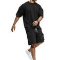 thumbnail image 2 of JIKNTTR Men's 2 Piece Outfits Short Sleeve Crew Neck Summer T Shirt Drawstring Casual Shorts Sets Sports Tracksuits Casual Shorts Sets, 2 of 9
