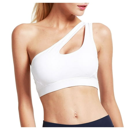 

Lingerie For Women One-Shoulder Plus Size Exercise Shake-Proof Yoga Bra Underwear White