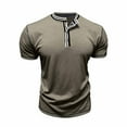 thumbnail image 4 of Hinvhai Mens Shirts Fashion Leisure Solid Color Button Round Neck Short Sleeve T-Shirt Mens Vacation Outfits Khaki XXXL(XXXL), 4 of 8