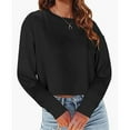 thumbnail image 4 of Jalioing Cropped Blouses for Women Long Sleeved Solid Color Shirt Brief Baggy Round Neck Tops (Medium, Black), 4 of 4