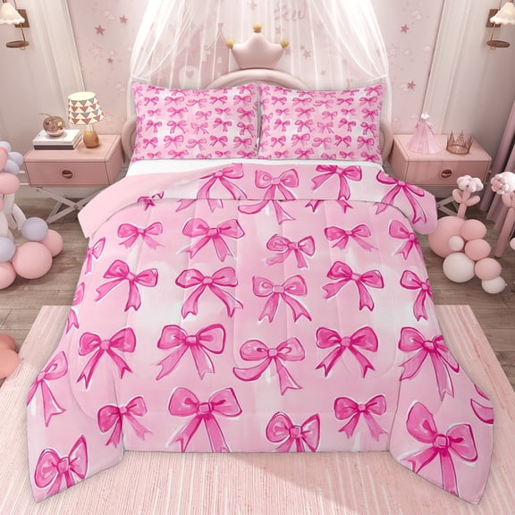 Castle Fairy Kawaii Bow Knot Girl Twin Comforter Sets,Dreamy Princess Bedding Set