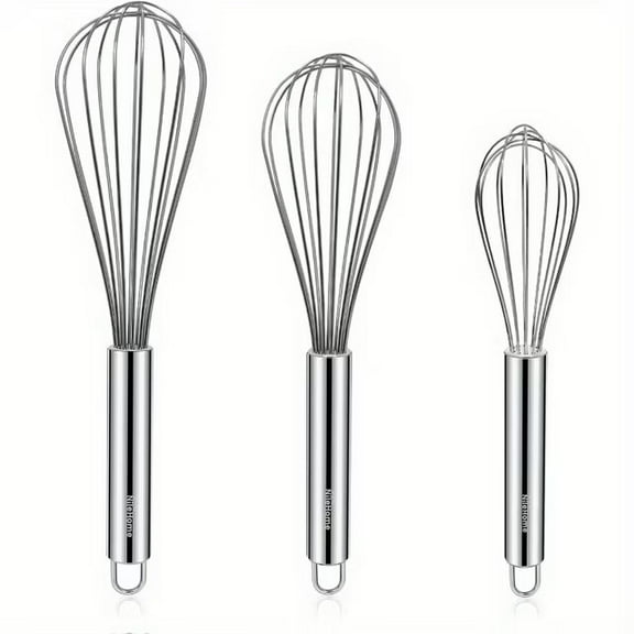 Set of 3 8" 10" 12" Stainless Steel Whisks for Cooking Strong Handles Balloon Wire Egg Beater for Stirring,Mixing and Whisking (Oval)