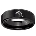 thumbnail image 2 of Dolphins 8MM Step Edge Brush Black Tungsten Men Ring, 2 of 2