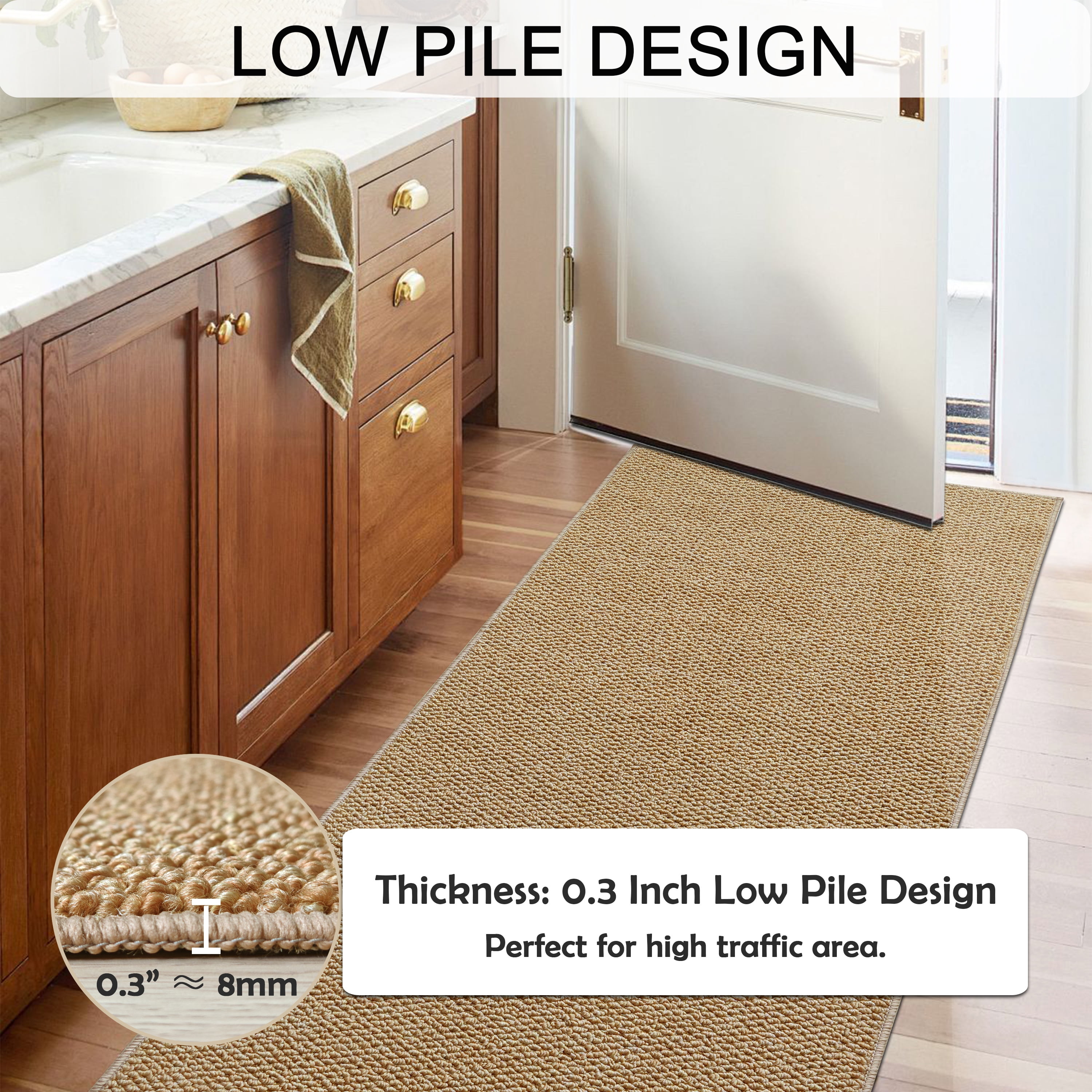 Artnice 3x5 Washable Area Rugs for Living Room, Faux Jute Rug Farmhouse Washable Rug, Non Slip Floor Carpet Mats for Kitchen, Entryway, Home Décor, Brown