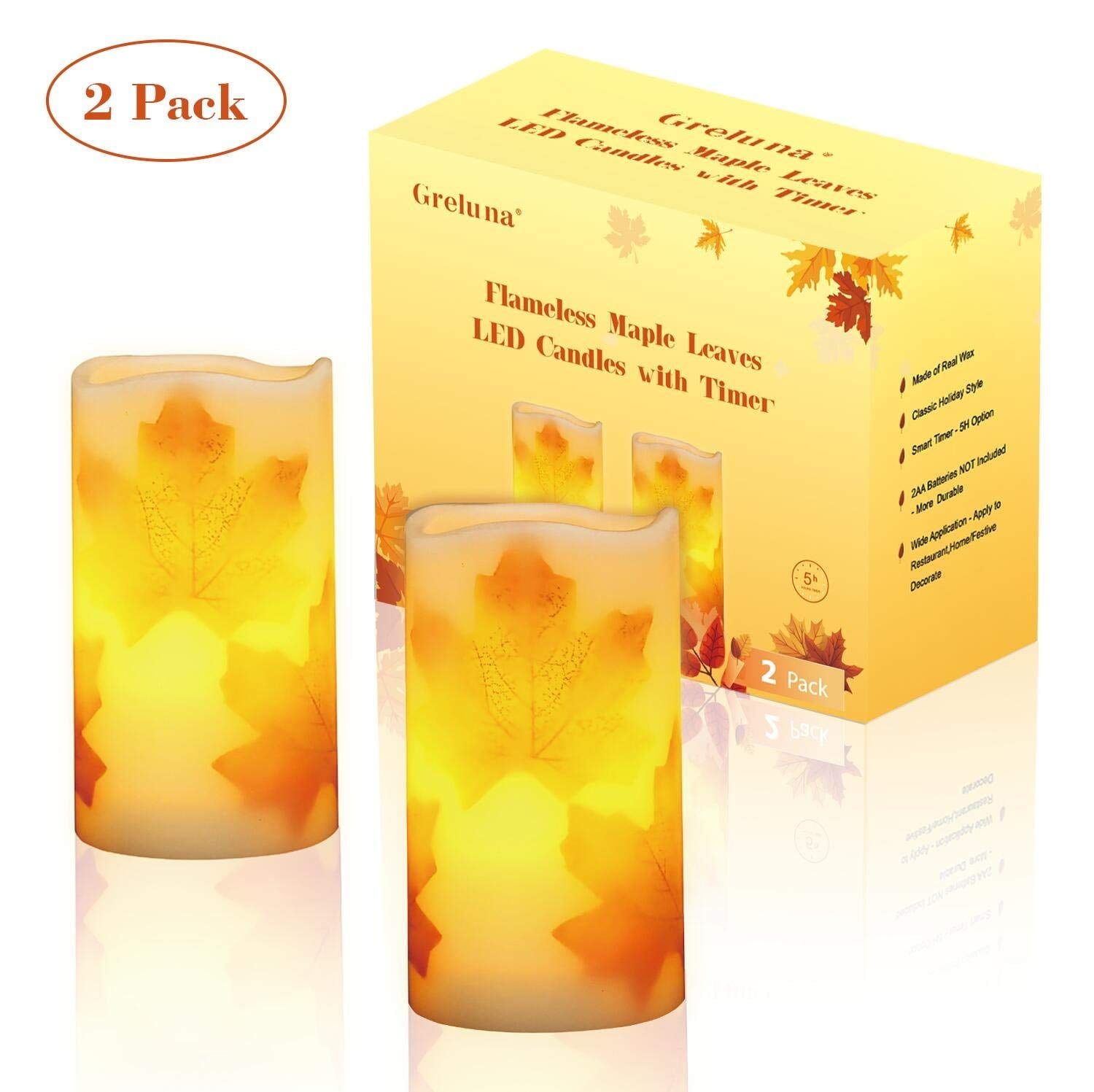 Flameless Maple Leaf Candles, Fall Flameless Candles with Timer for