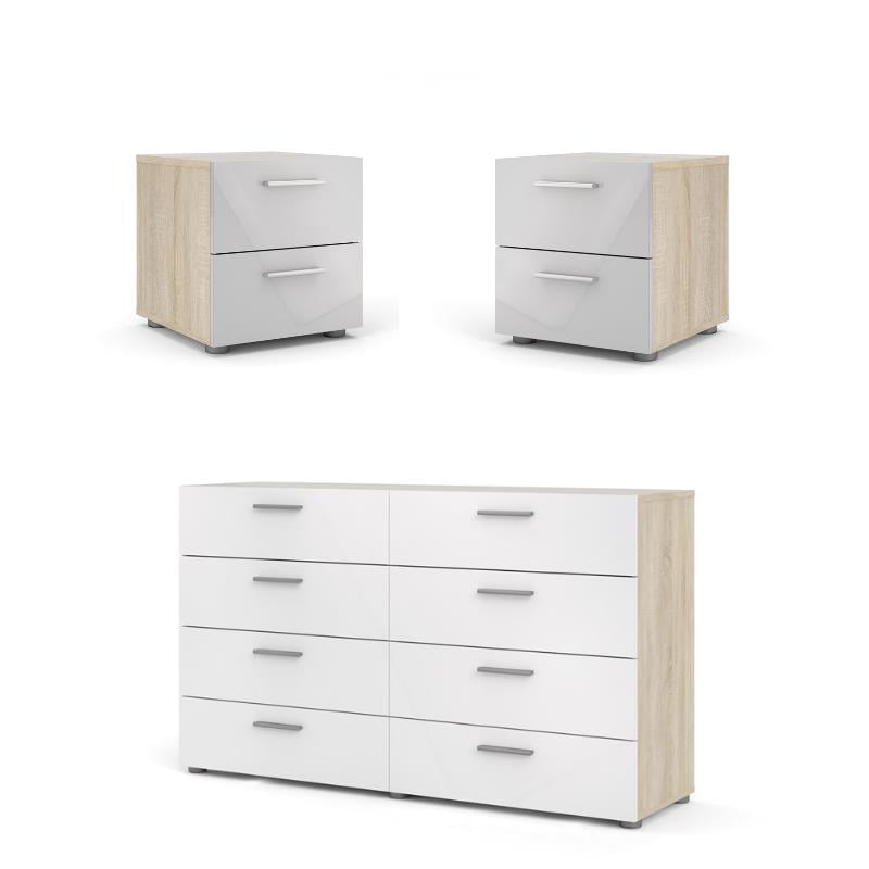 Home Square Contemporary 3 Piece, White Wooden Dresser Set