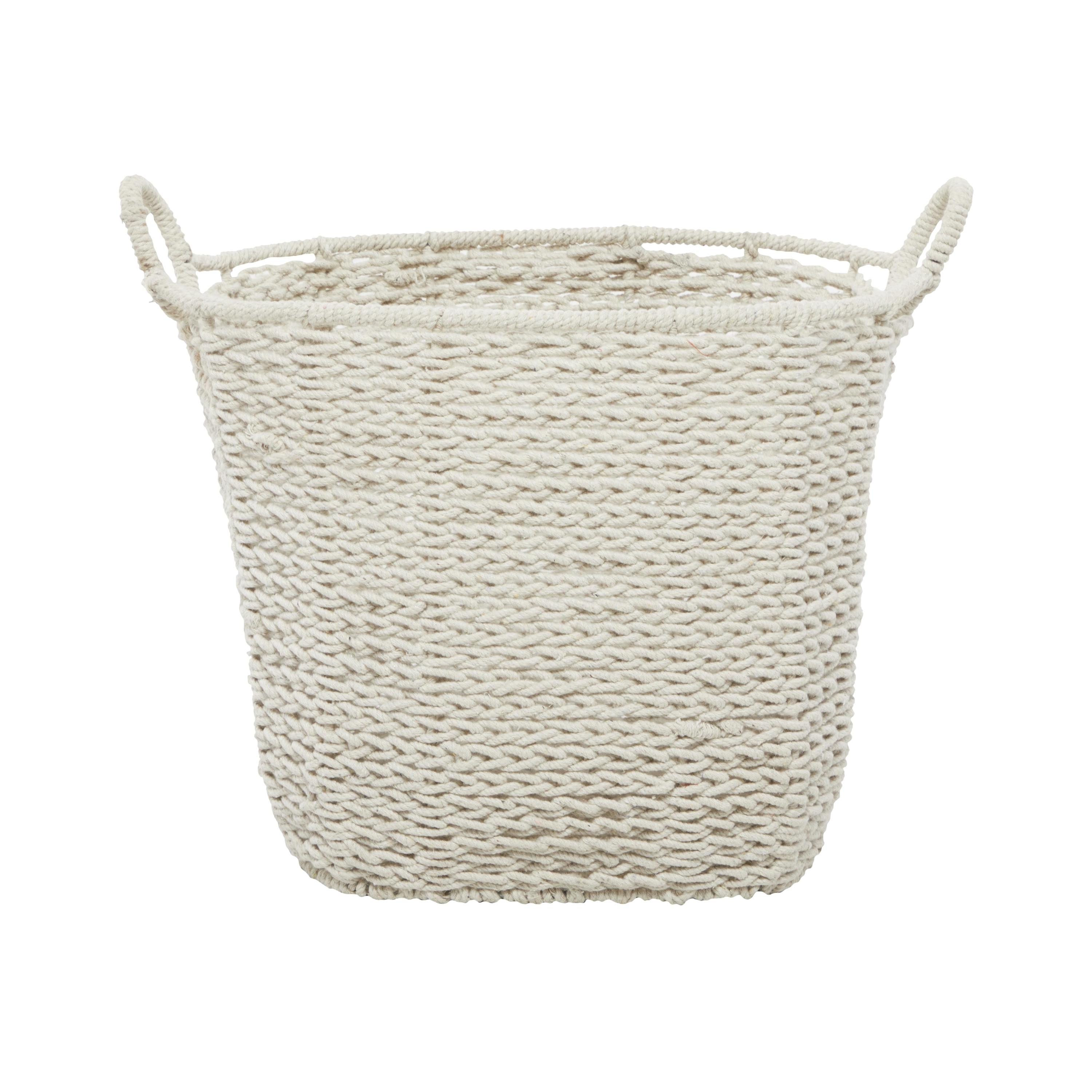 CosmoLiving by Cosmopolitan 22" x 18" White Cotton Fabric Handmade Storage Basket with Handles, 1-Piece