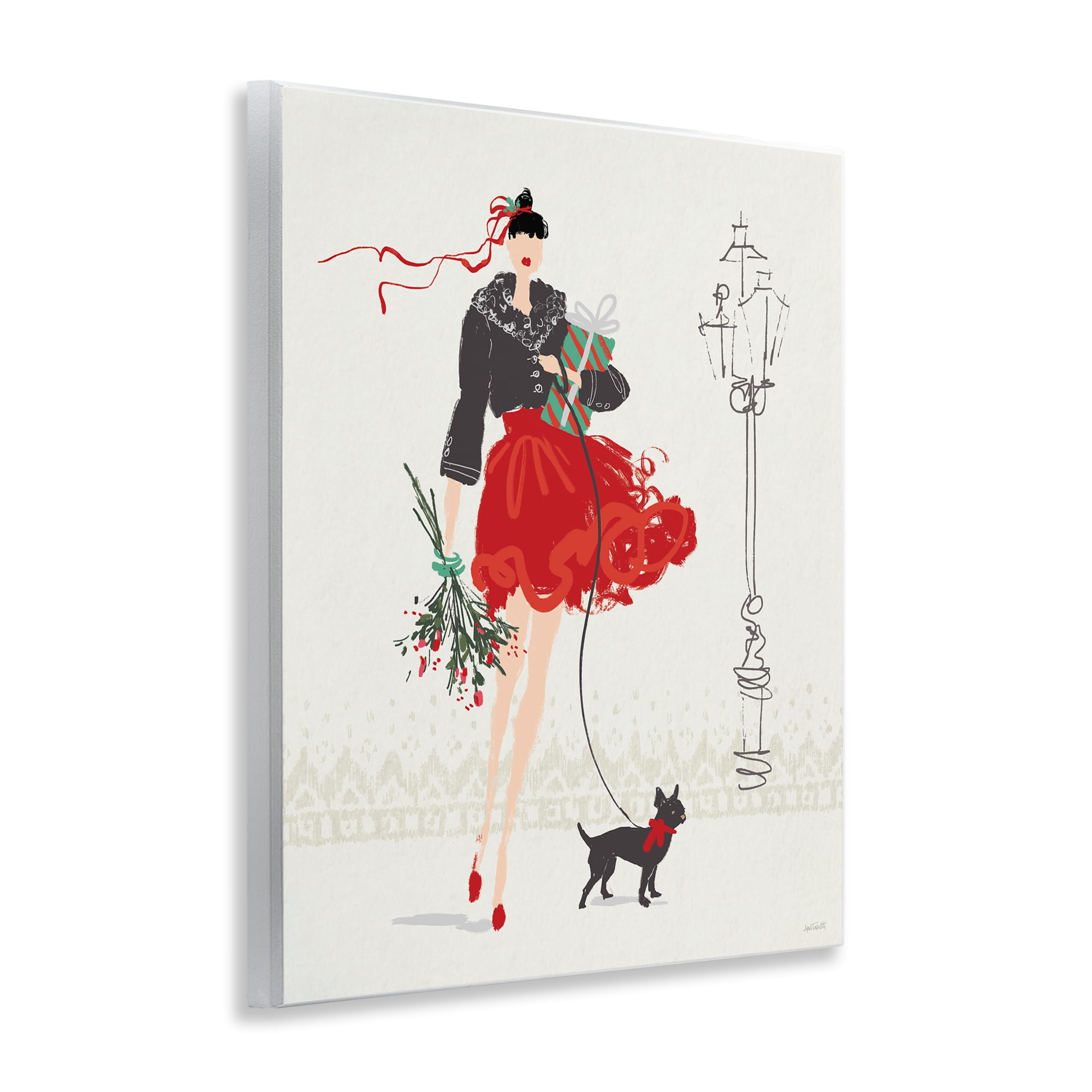 Stupell Industries Holiday Fashionista Girl Holiday Painting Unframed Art Prints Wall Art, 11 x 14