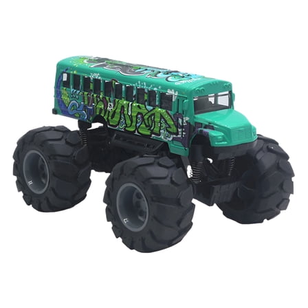 BESTSKY 1 Pack School Bus Monster Truck Toy, Die Cast Big Wheel Monster Truck, Green Yellow Pull Back Car Toys, Play Vehicle Gifts for Kids, Toddlers, Boys Age 3 