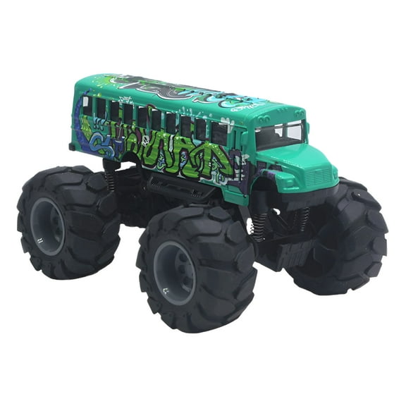 BESTSKY 1 Pack School Bus Monster Truck Toy, Die Cast Big Wheel Monster Truck, Green Yellow Pull Back Car Toys, Play Vehicle Gifts for Kids, Toddlers, Boys Age 3 