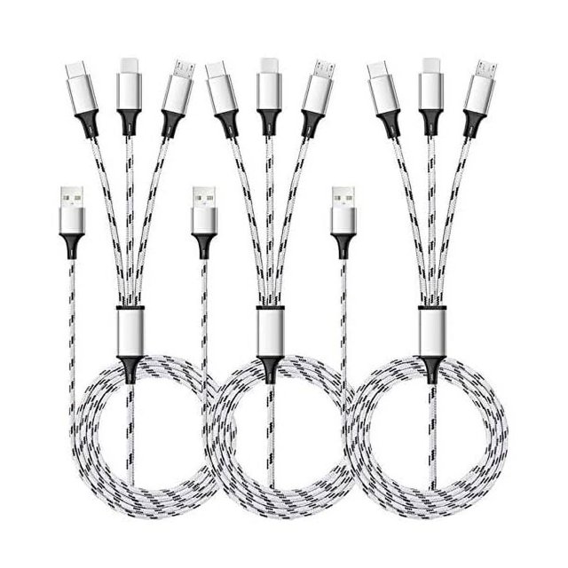 wonima11 Multi Charging Cable, 5ft 3Pack Multi Charger Cable Nylon Braided Multiple USB Universal 3 in 1 Charging Cord Adapter with Type-C, Micro USB Port Connectors for Cell Phones and More