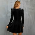 thumbnail image 4 of Jdlsppl Women's Long Puff Sleeve Mini Dress Velvet V Neck Wrap Short Sexy Elegant Fit and Flare Pleated A Line Cocktail Party Dinner Skater Dresses Black Large, 4 of 4