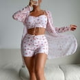 thumbnail image 2 of WREESH Womens 3 Piece Swimsuits Board Shorts Bikini Set with Kimono Beach Cover Ups Printed Bikini Straps Bikini Deep V Split Swimsuit Set Swimsuit Set Bathing Suit Pink, 2 of 9