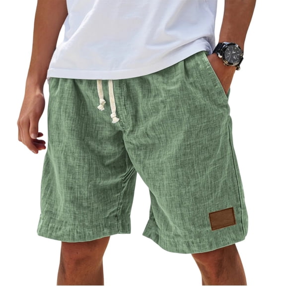 Godokuleh Lininco Mens Shorts, Mokaloha Mens Shorts, Men's Breathable Linen Embroidered Logo Loose Holiday Short Green 2XL