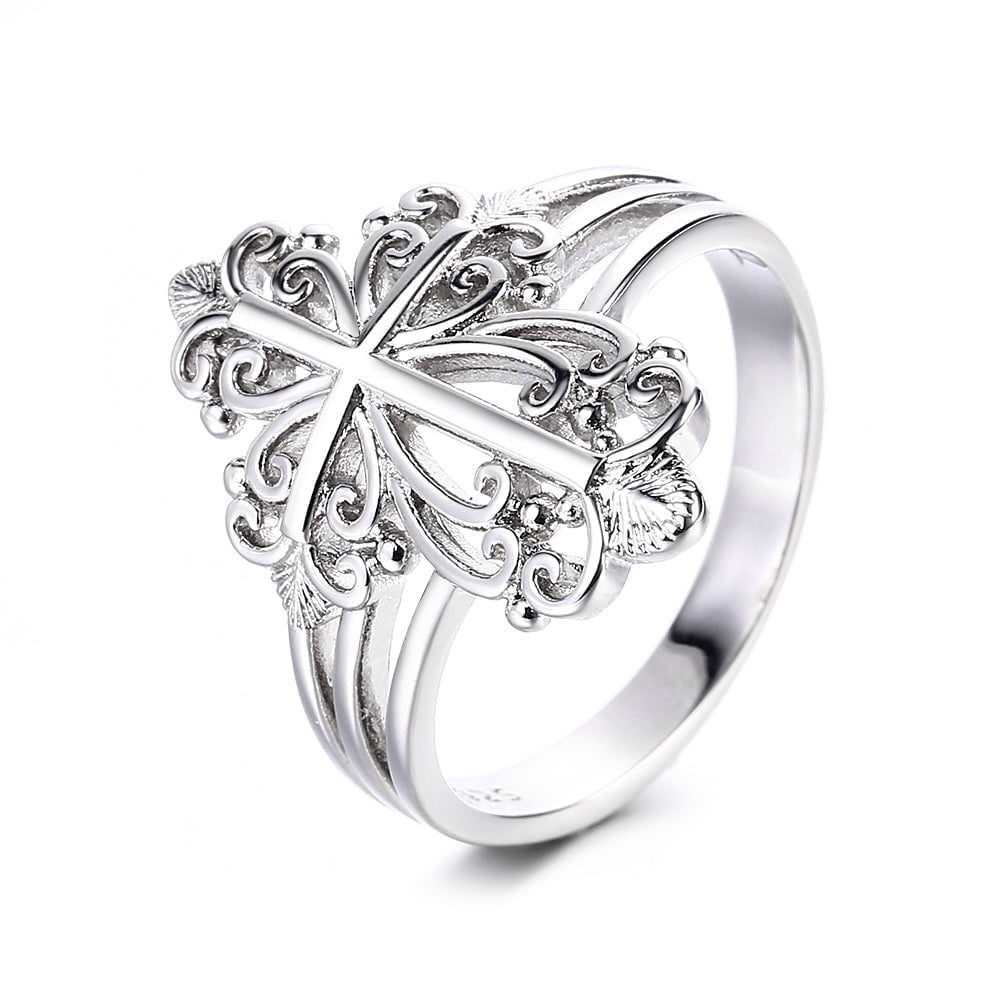 CHOOSE YOUR COLOR Gold-Tone Victorian Cross Christian Ring 925