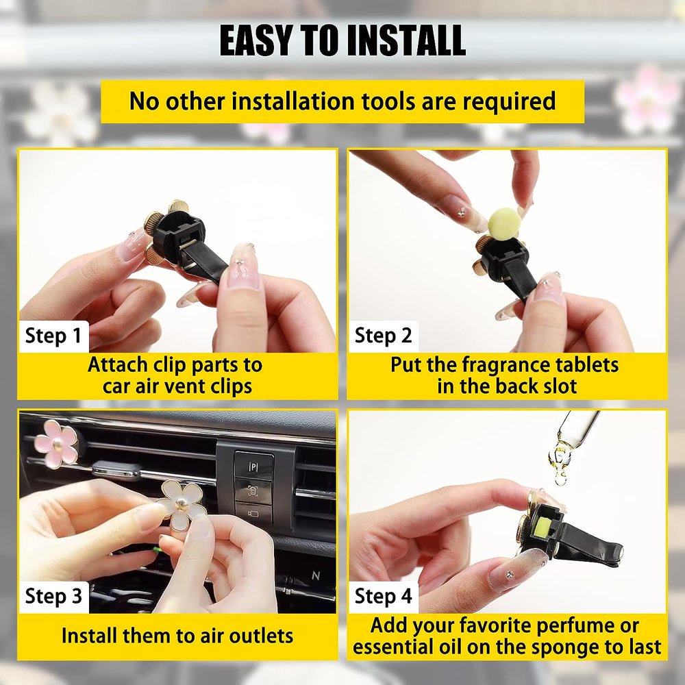 Lot De 12 Clips Marguerite Pour Aération Voiture – Désodorisants Réutilisables Décoratifs Fleur Blanche