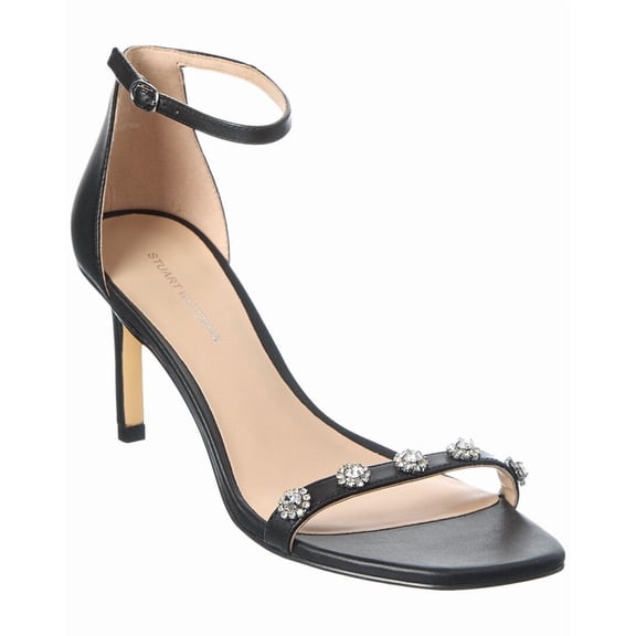 Stuart Weitzman Justina 75 Leather Sandal, 8, Black