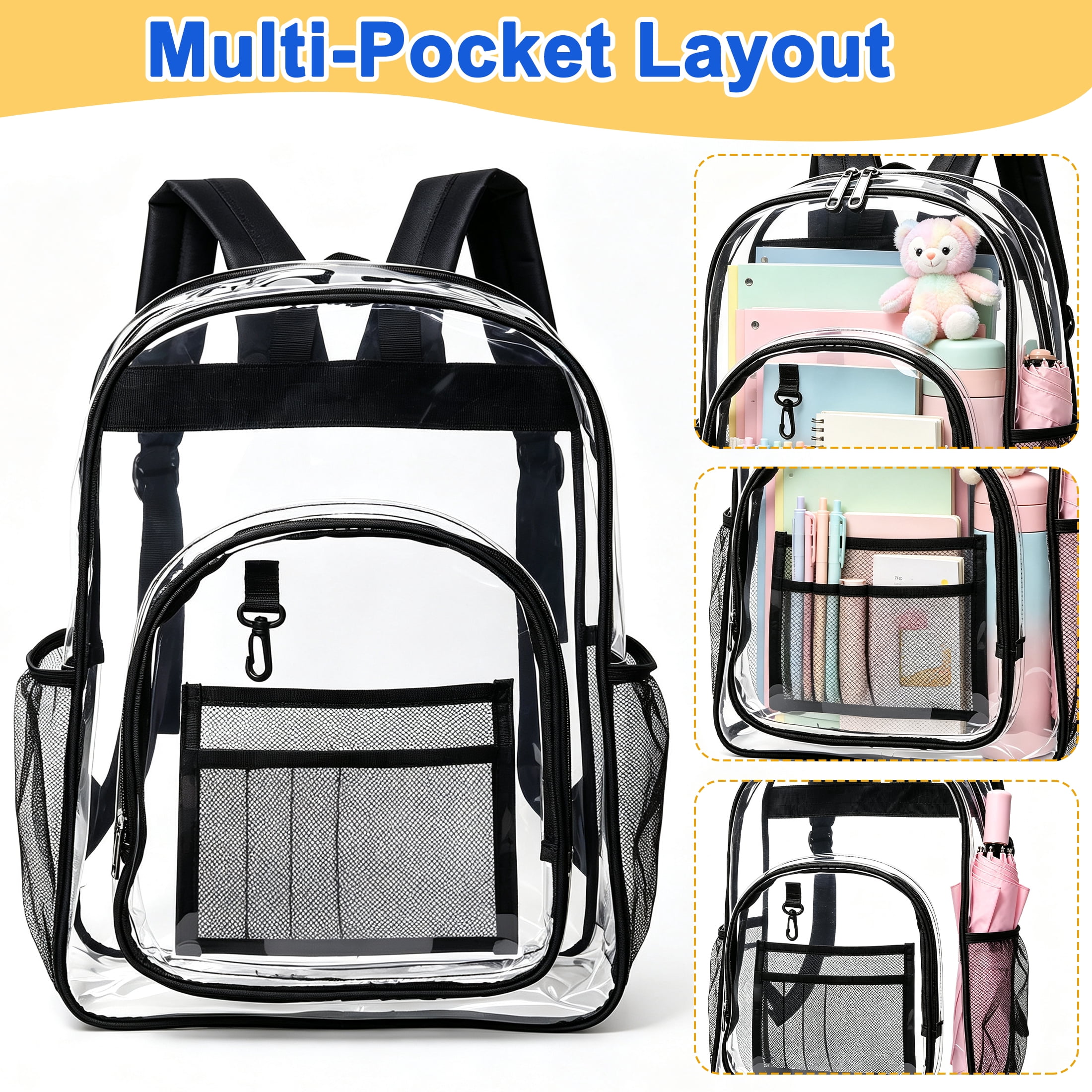 GARITIN Clear PVC Backpack, Heavy Duty Transparent See Through Bag for School Work Travel Security