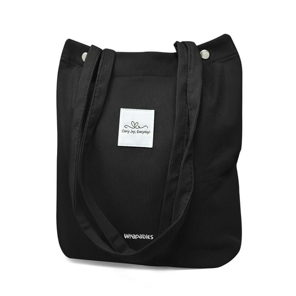 Wrapables Carry Joy Corduroy Tote Bag, Casual Shoulder Handbag, Black