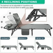 Slsy Folding Sleeping Cots Bed with 2 Sided Mattress & Pillow, Folding Camping Cot, Adjustable 4-Position Folding Lounge Chair