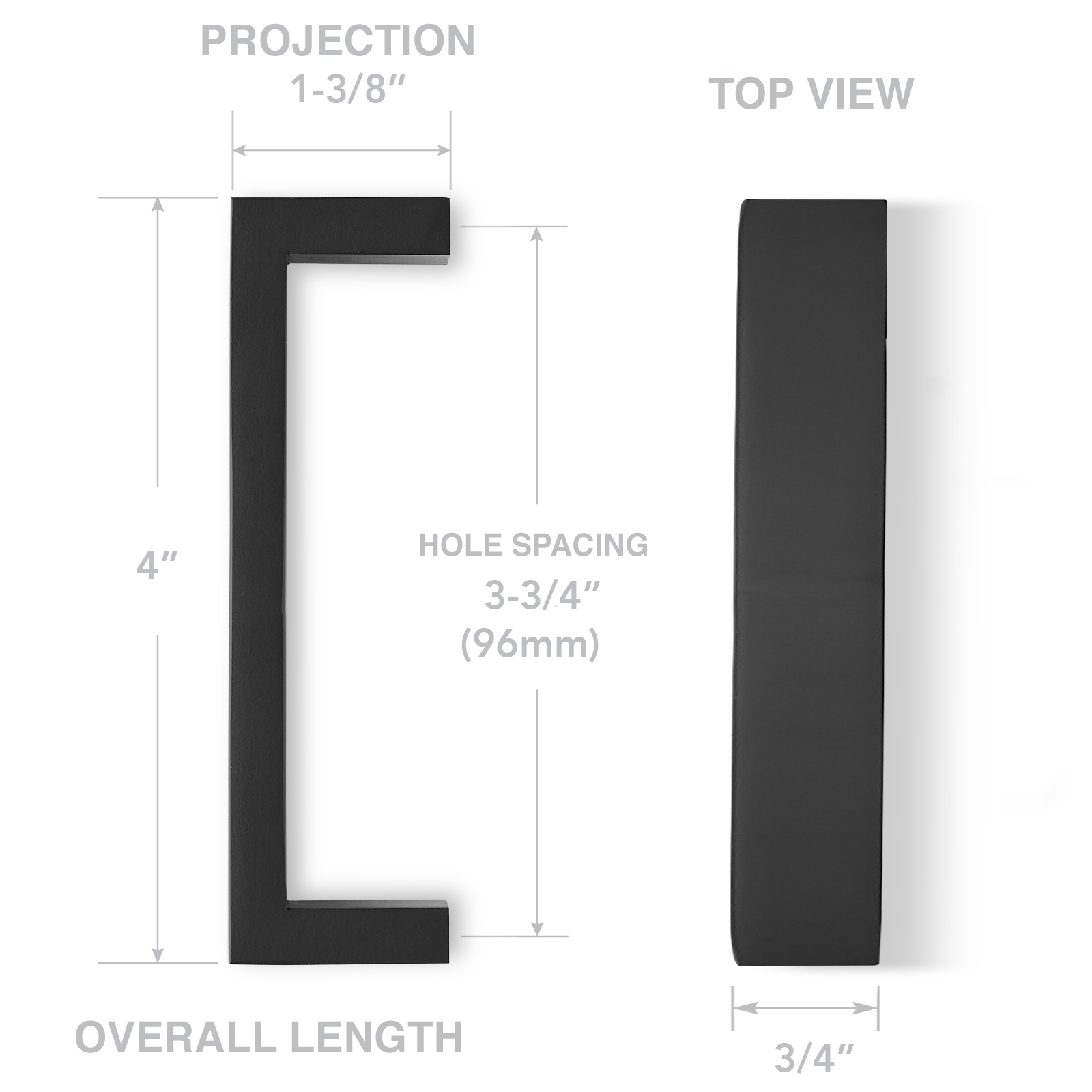 Cauldham Solid Stainless Steel Cabinet Hardware Square Pull Matte Black (3-3/4" Hole Centers) - 10 Pack - image 5 of 6