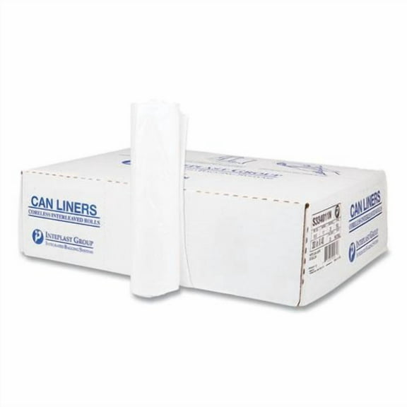 Inteplast High-Density Commercial Can Liners, 33 gal, 11 mic, 33" x 40", Clear, Interleaved Roll, 25 Bags/Roll, 20 Rolls/Carton