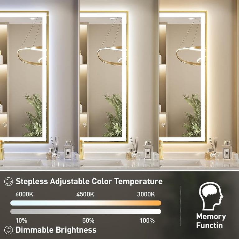 ORTONBATHu2122 24X32 LED Bathroom Mirror With Memory Lights Anti-Fog Dimmable Backlit + Front Lit