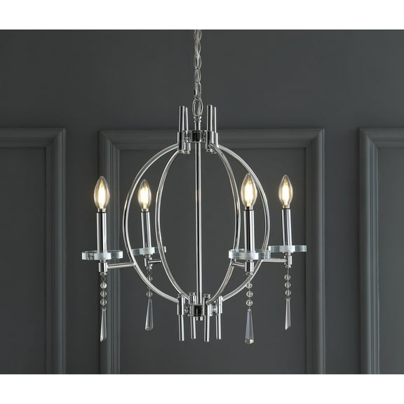 JONATHAN Y Laura 23" Crystal/Metal LED Chandelier, Chrome, JYL7402A
