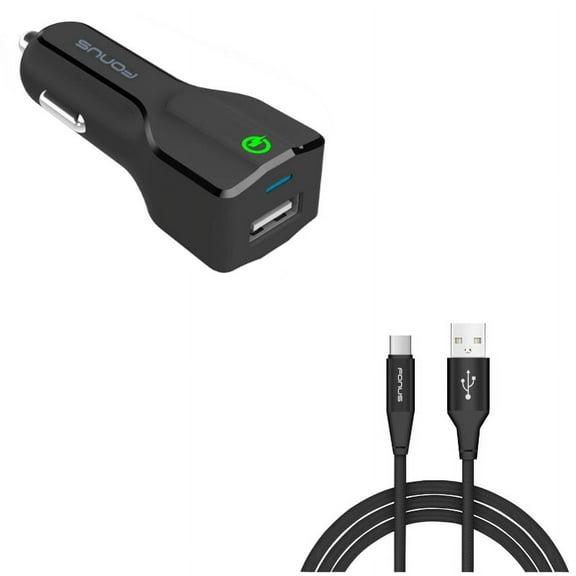 USB Port Fast 18W Car Charger w Charger Cord Type-C 10ft USB Cable D3A for LG Stylo 5 4 Plus - Microsoft Surface Go (10"), Lumia 950 - Motorola One, Moto Z4 Z3 Play Z2 Play Z Play Droid Force