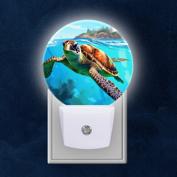 Round LED Night Lights Lamp with Dusk to Dawn Sensor, Cute Cartoon SeTurtle Swimming In The Ocean Night Light Plug Into Wall for Kids Room, Bedroom, Bathroom, Kitchen, Hallway