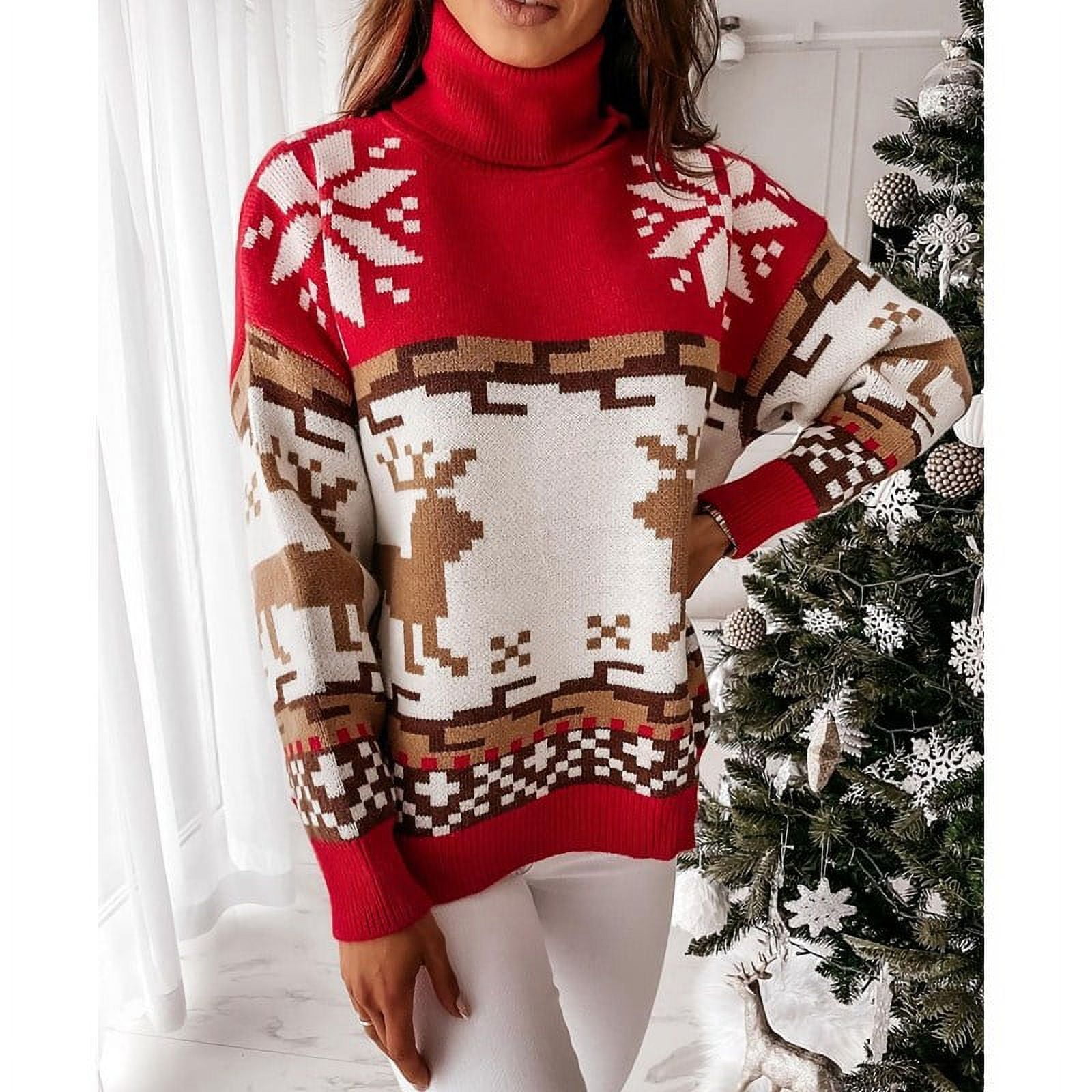 Suéter navideño de invierno con cuello alto y alce, suéter navideño de ...