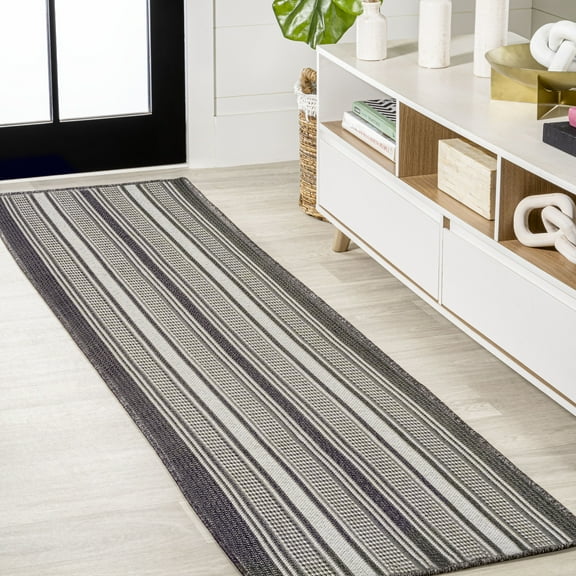 JONATHAN Y SANTA MONICA 2 x 8 Runner Rug, Haynes Double Stripe - Black/Cream, SMB202B-28