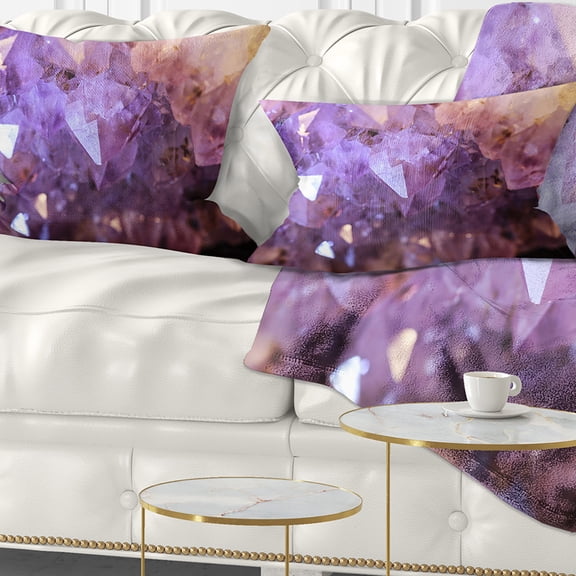 Designart Purple White Natural Amethyst Geode - Abstract Throw Pillow - 12x20