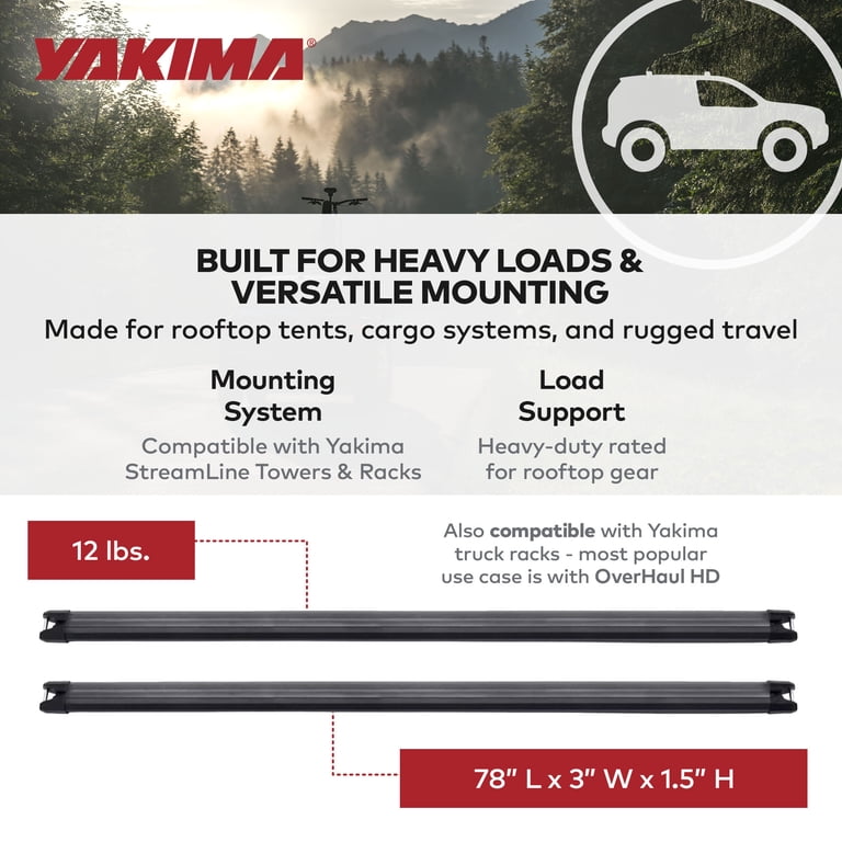 Yakima 78 Inch Lightweight Aluminum HD Crossbar, Black (Set of 2 