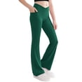 thumbnail image 2 of dazeni Girl's Athletic Leggings Flare Pants with Pockets High V Waisted Yoga Bootcut Pants Youth Full Length Bell Bottoms Legging Green, 2 of 8
